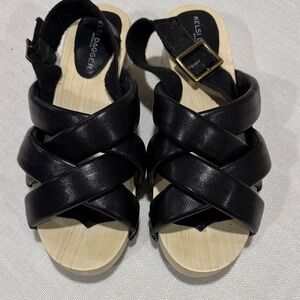 Kelsi Dagger Black Leather Crisscross Clogs